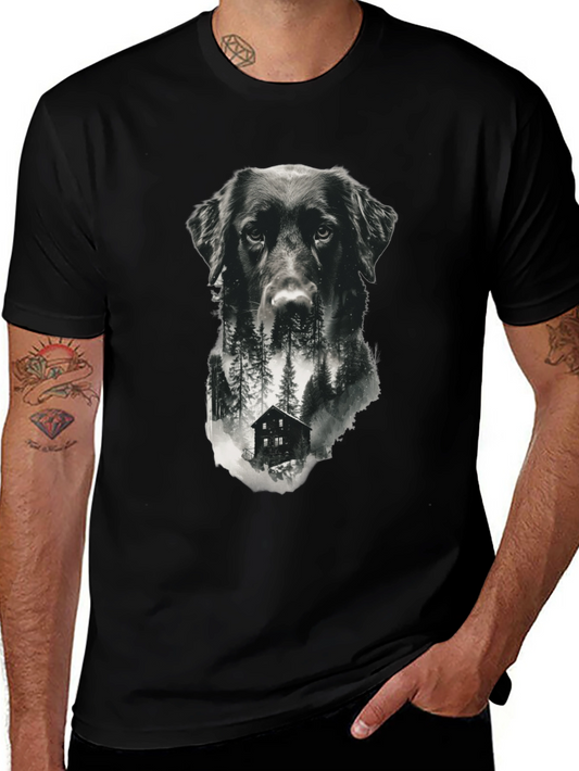 Dog & Cabin Graphic Tee - Nature Lovers Shirt