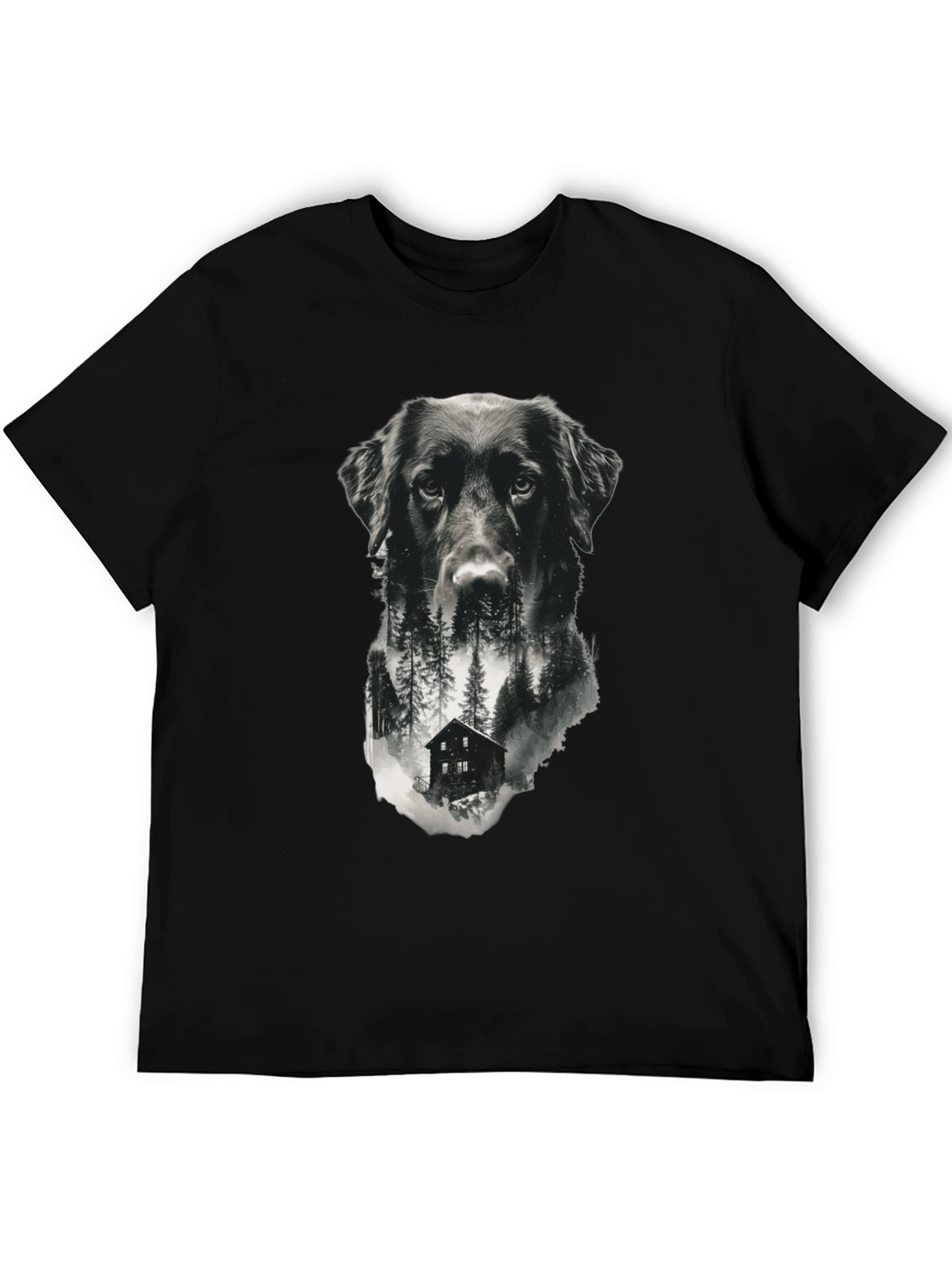 Dog & Cabin Graphic Tee - Nature Lovers Shirt