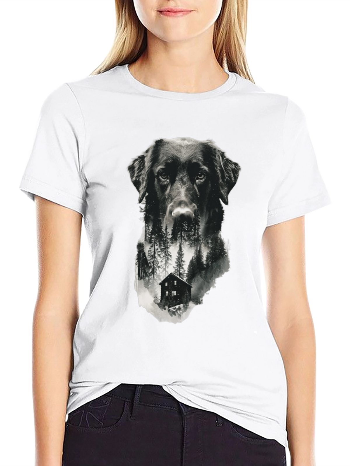 Dog & Cabin Graphic Tee - Nature Lovers Shirt