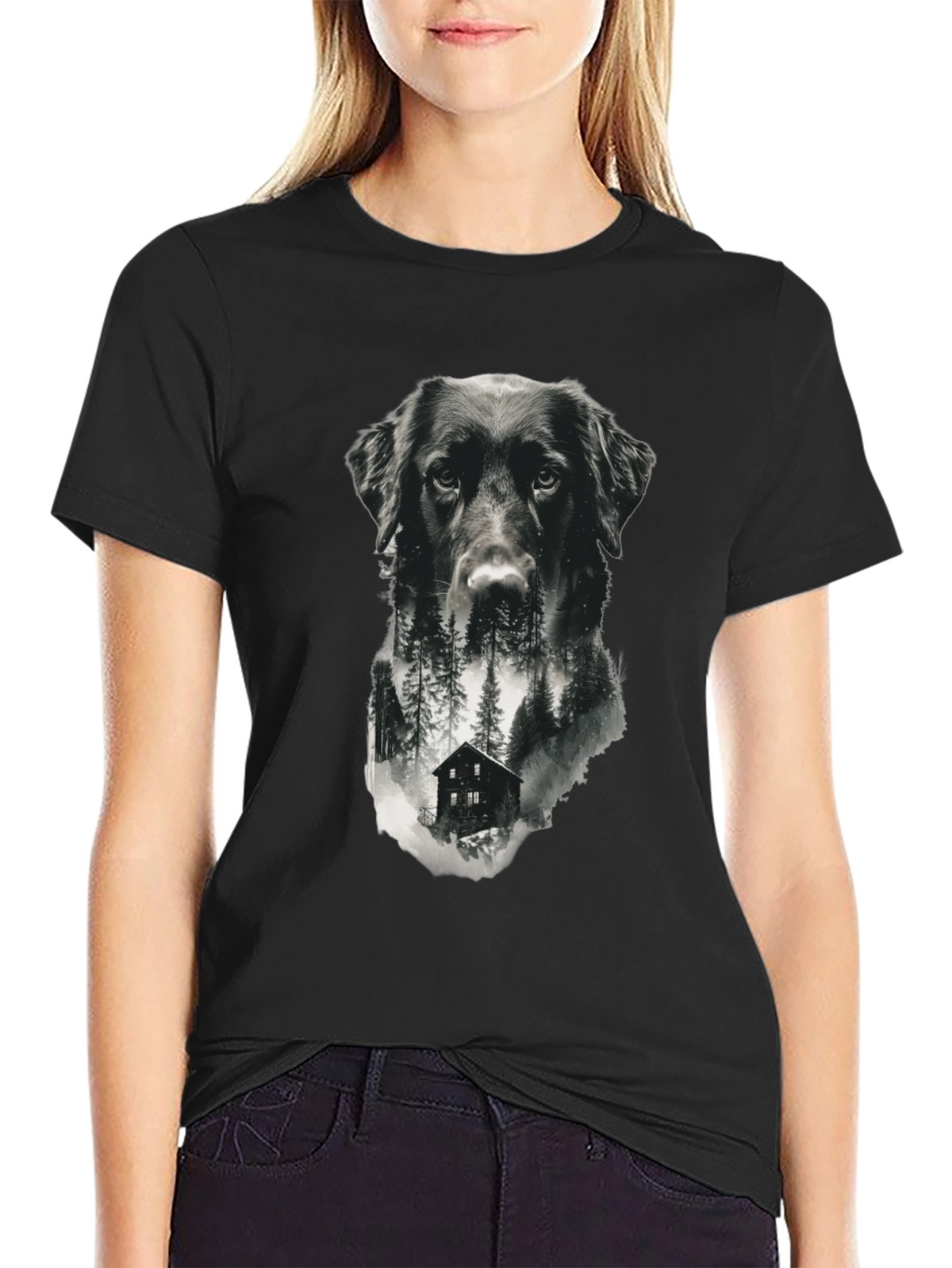 Dog & Cabin Graphic Tee - Nature Lovers Shirt
