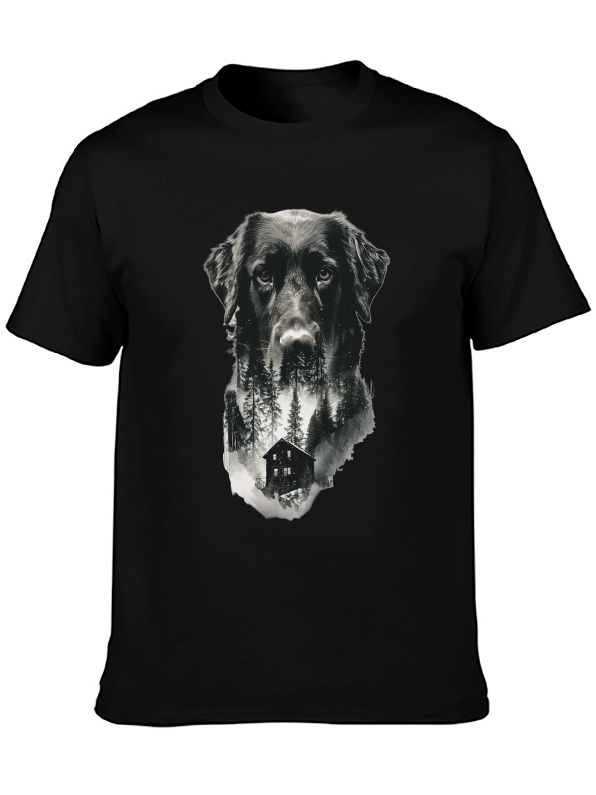 Dog & Cabin Graphic Tee - Nature Lovers Shirt