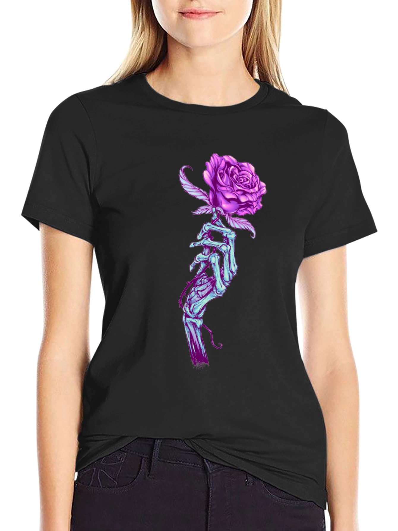 Rose Hand Graphic T-Shirt - Black