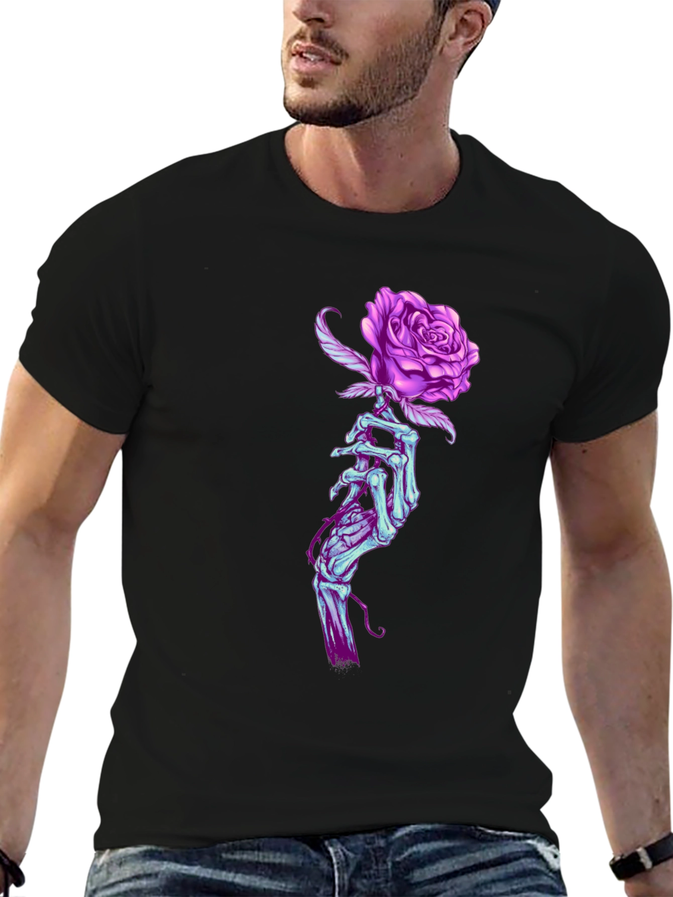 Rose Hand Graphic T-Shirt - Black
