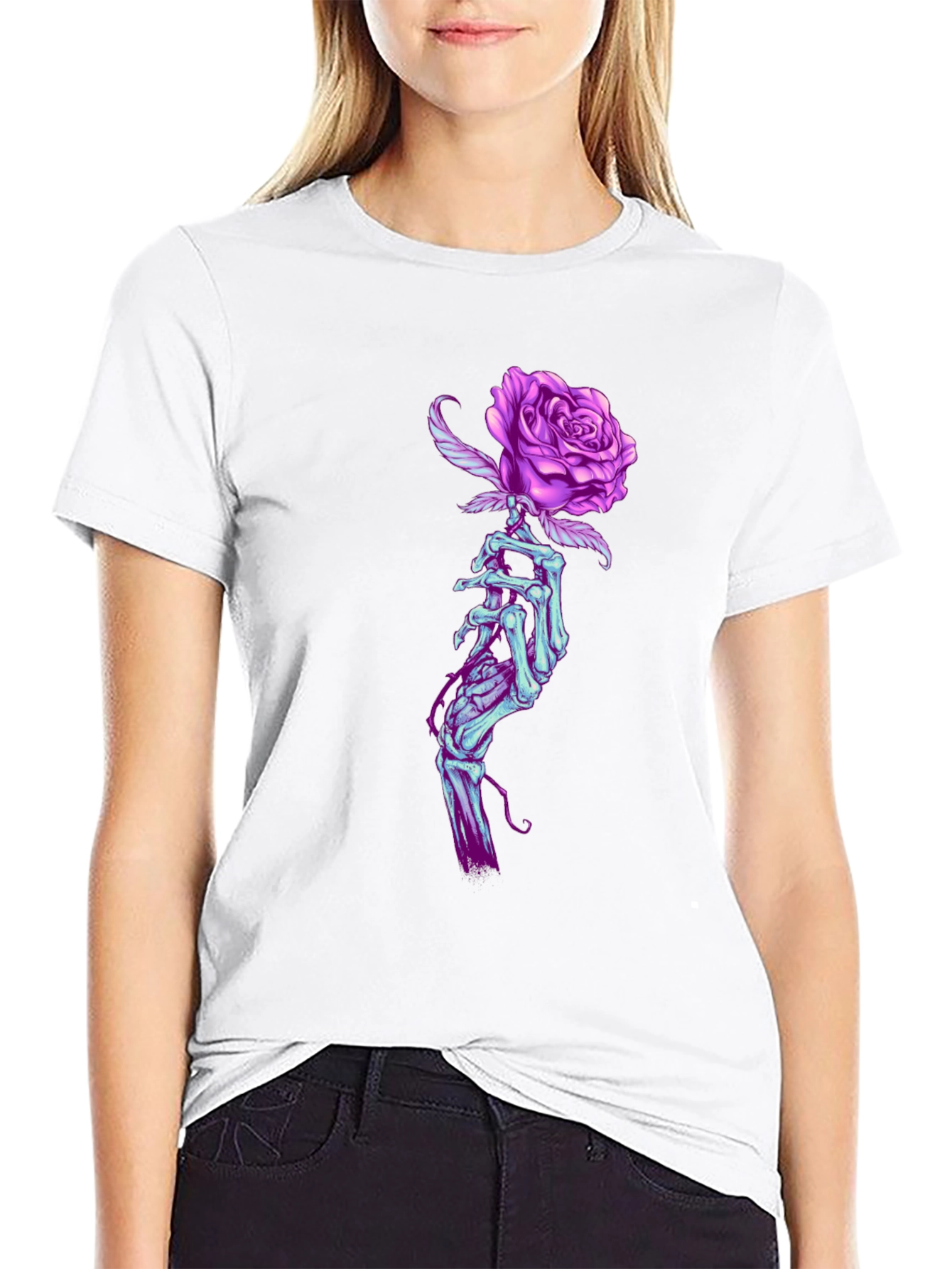 Rose Hand Graphic T-Shirt - Black