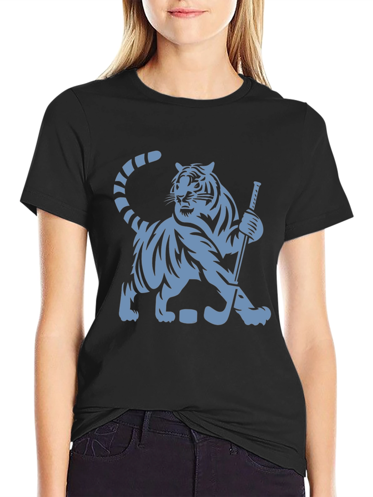 Hockey Tiger Graphic T-Shirt - Black