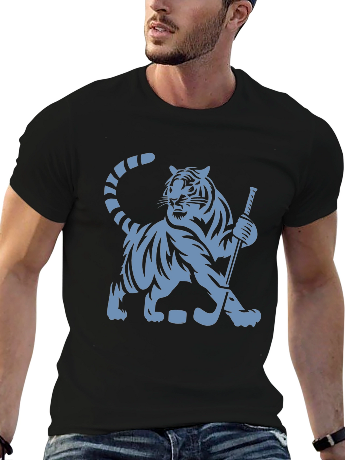 Hockey Tiger Graphic T-Shirt - Black