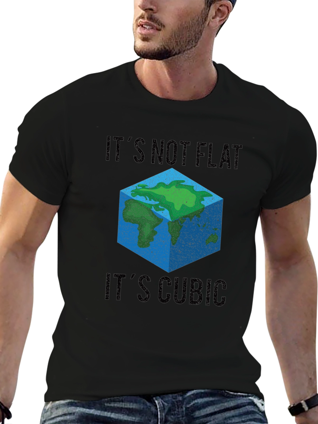 Cubic Earth T-Shirt - Flat Earth Conspiracy Parody