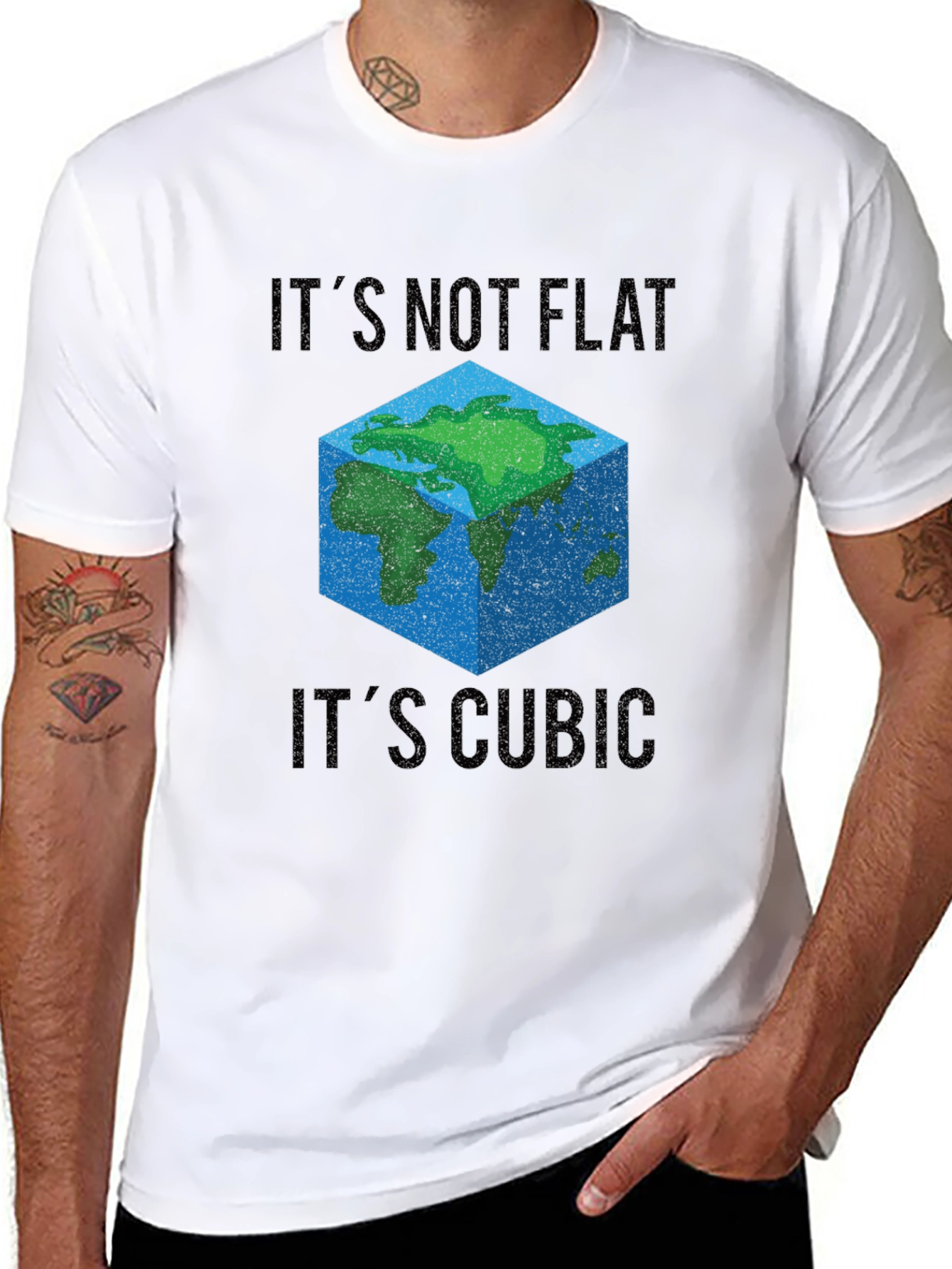 Cubic Earth T-Shirt - Flat Earth Conspiracy Parody