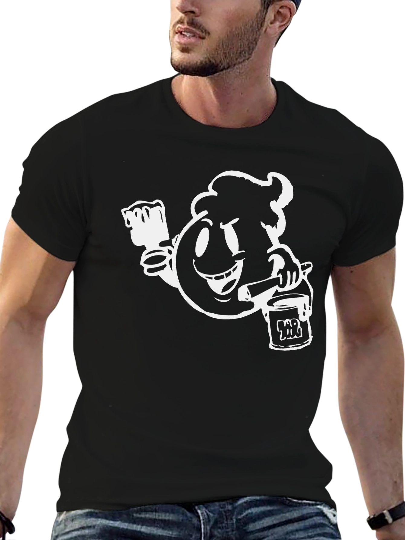 Black T-Shirt with Paint-Themed Graphic