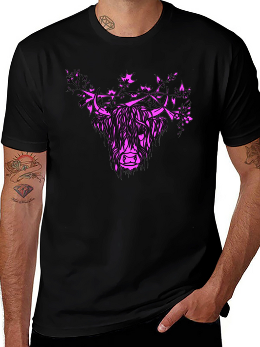 Highland Cow Floral Crown Graphic Tee - Mens