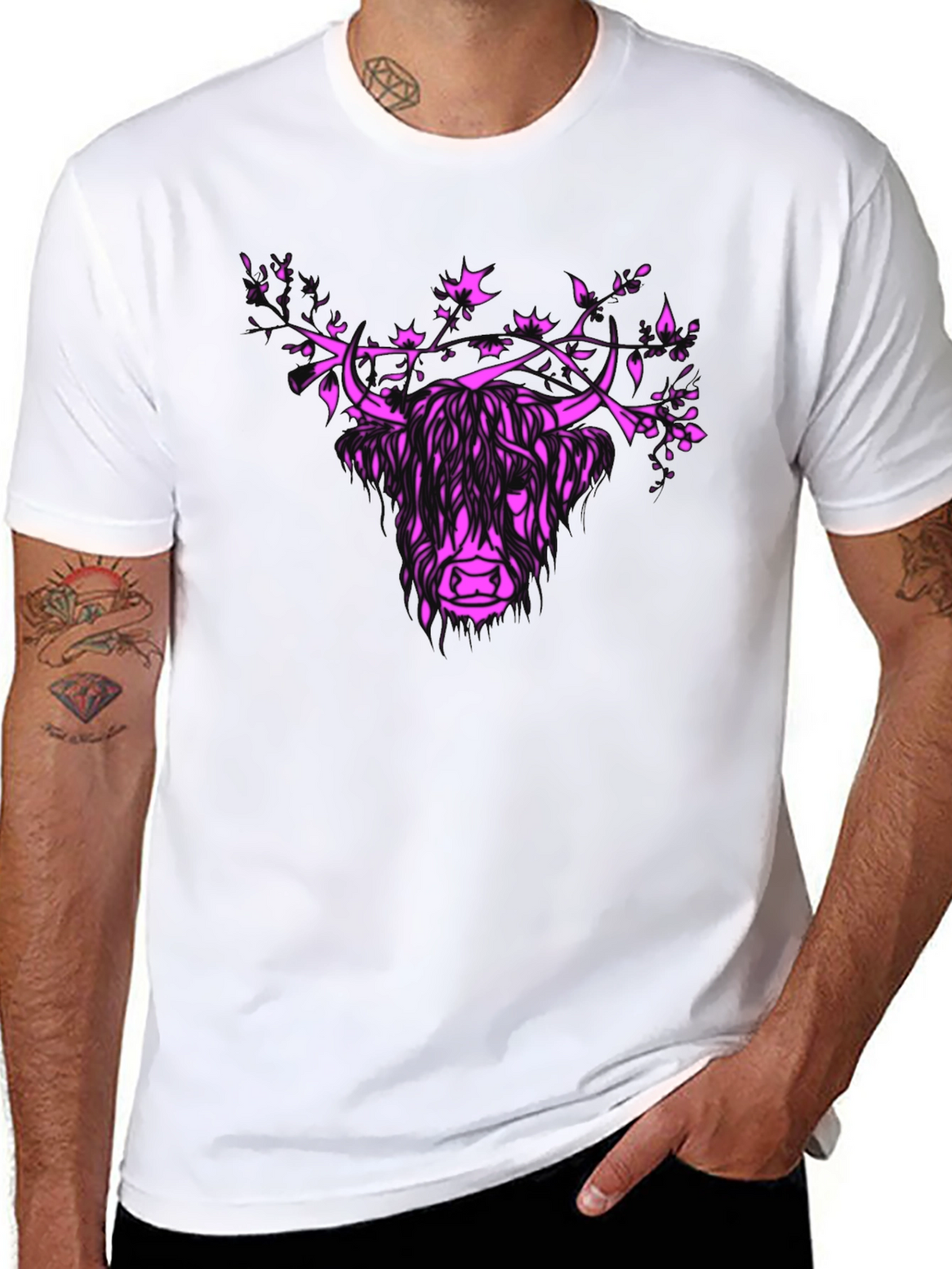 Highland Cow Floral Crown Graphic Tee - Mens