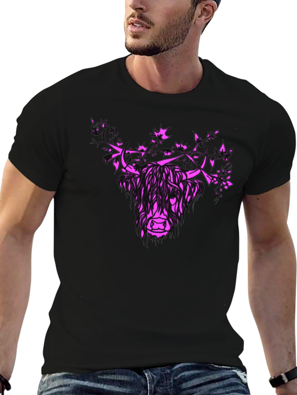 Highland Cow Floral Crown Graphic Tee - Mens