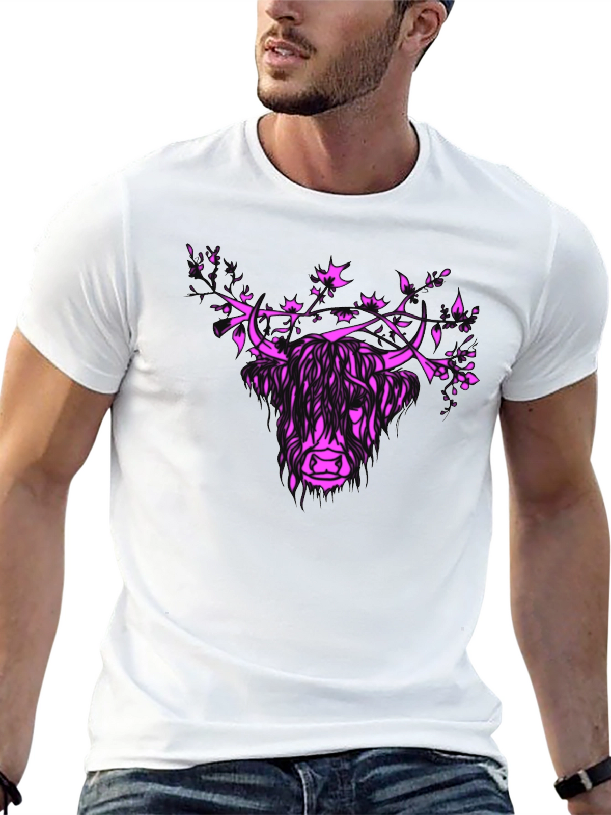 Highland Cow Floral Crown Graphic Tee - Mens