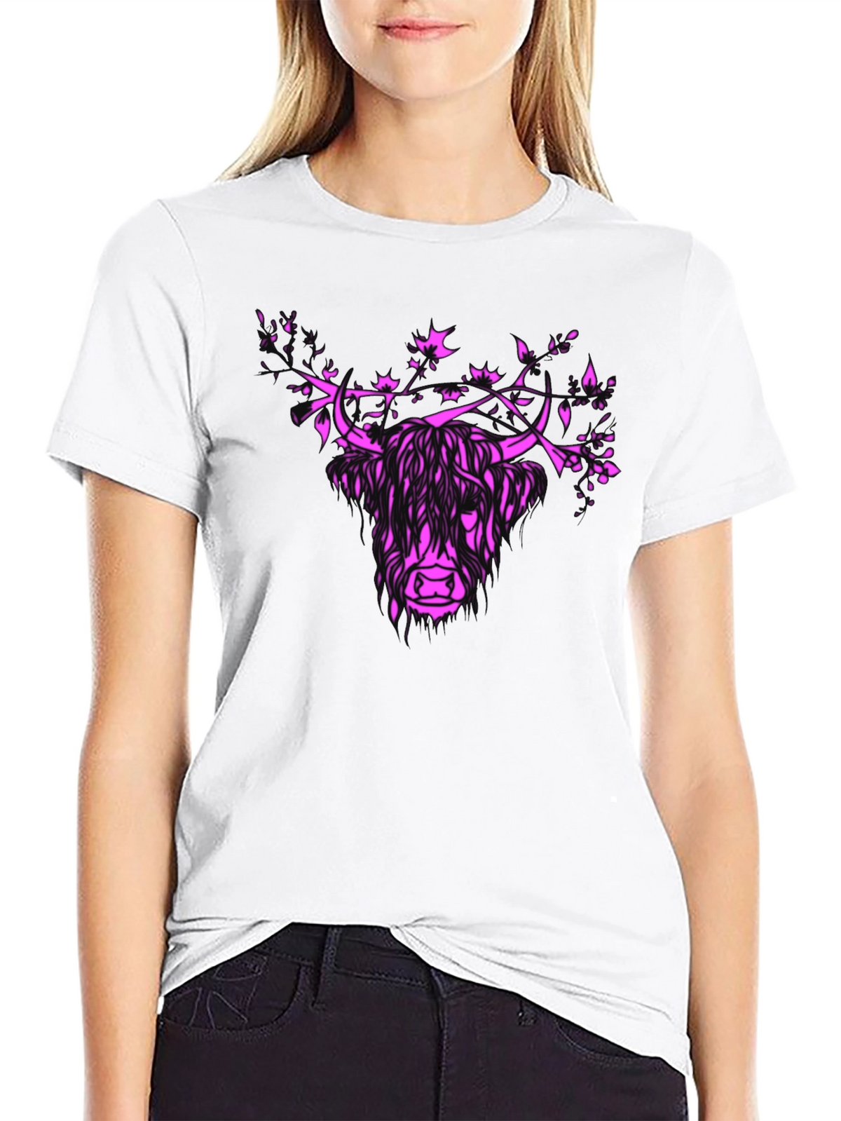 Highland Cow Floral Crown Graphic Tee - Mens