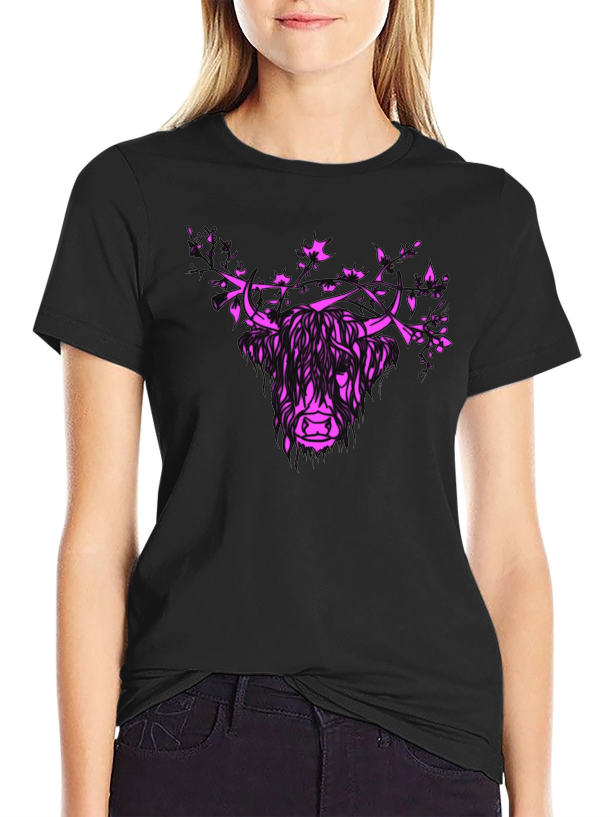 Highland Cow Floral Crown Graphic Tee - Mens