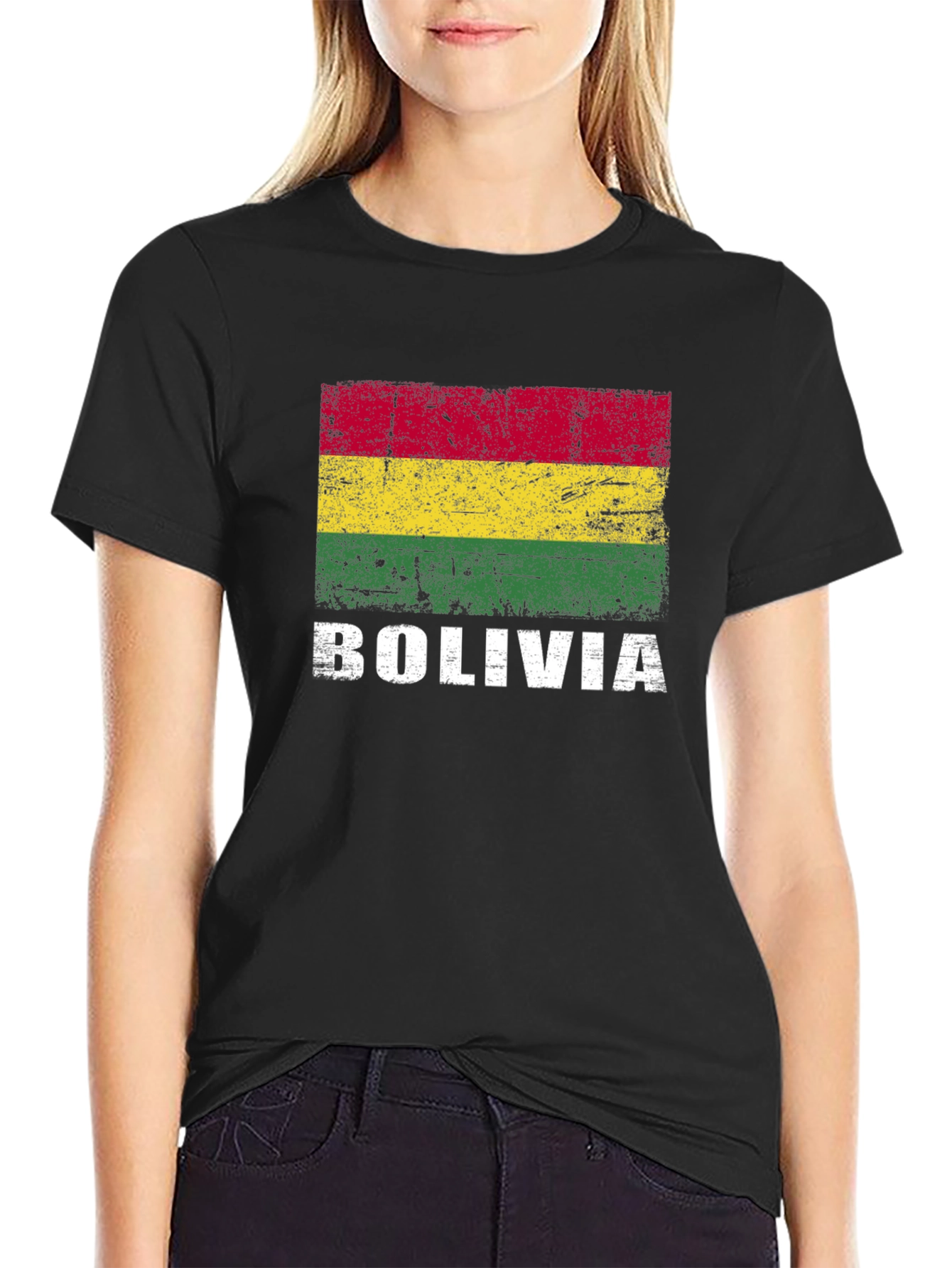 Bolivia Flag Graphic T-Shirt - Black