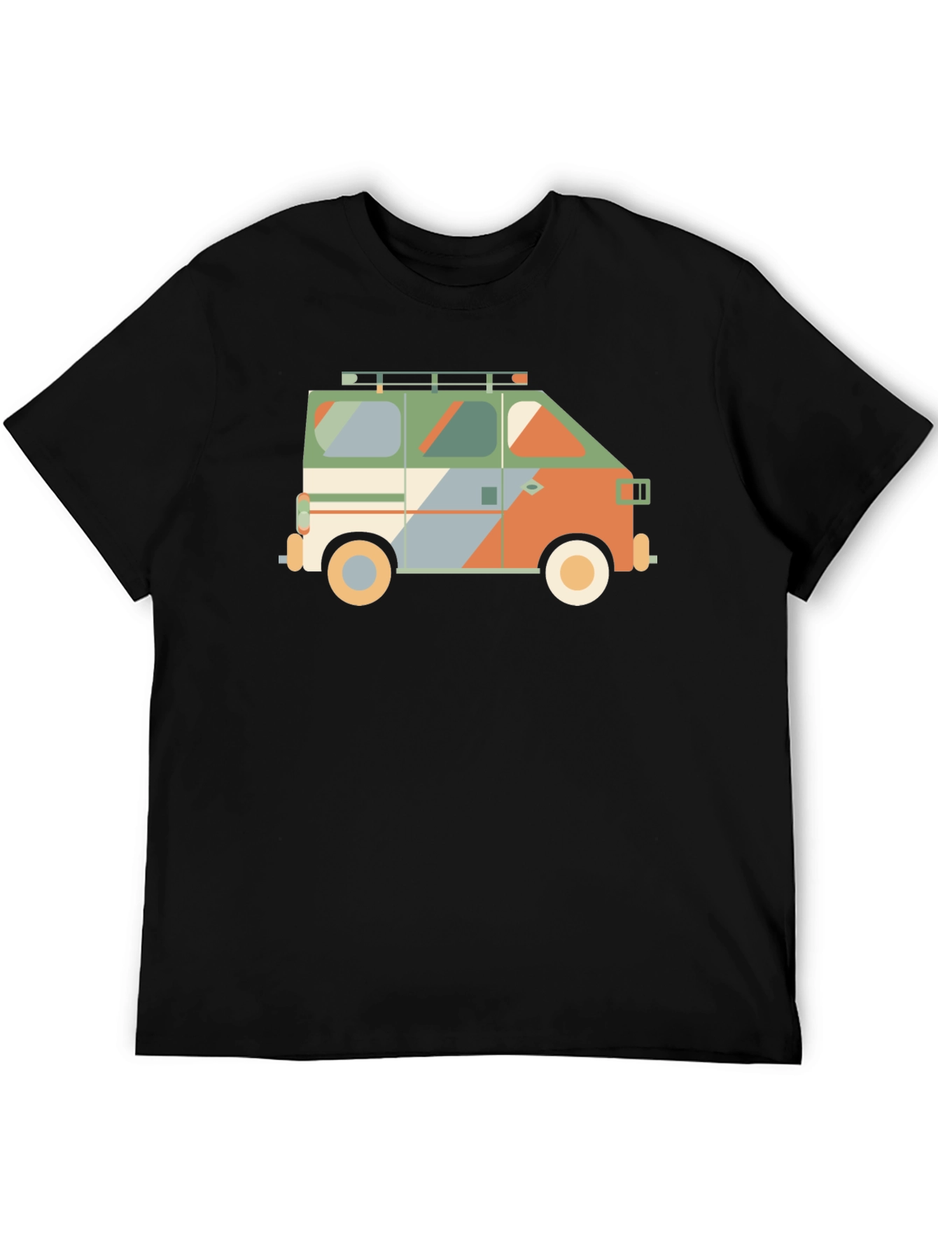 Retro Camper Van Graphic Tee - Black Cotton T-Shirt