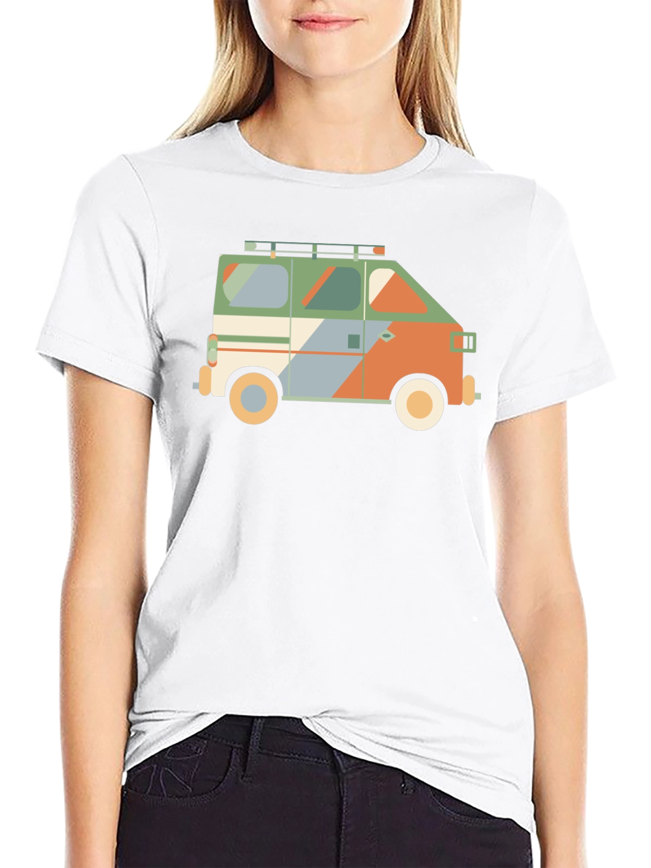 Retro Camper Van Graphic Tee - Black Cotton T-Shirt
