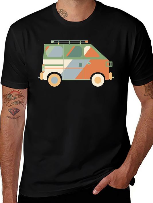 Retro Camper Van Graphic Tee - Black Cotton T-Shirt