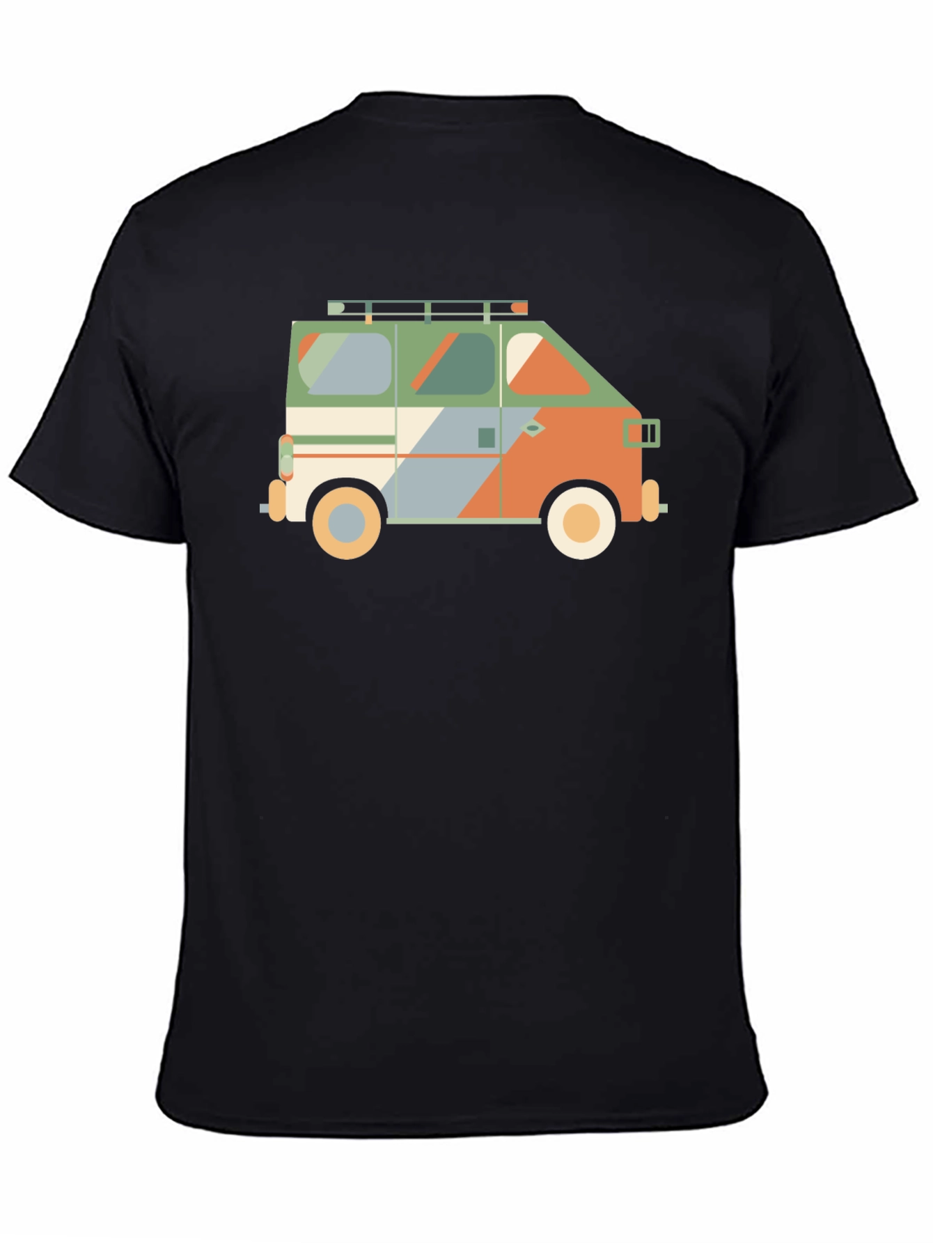 Retro Camper Van Graphic Tee - Black Cotton T-Shirt