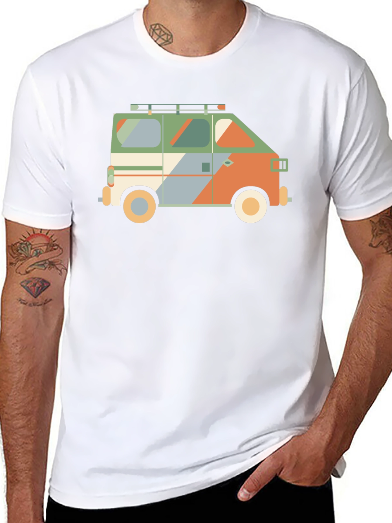 Retro Camper Van Graphic Tee - Black Cotton T-Shirt