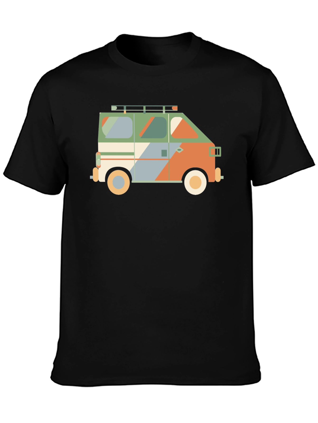 Retro Camper Van Graphic Tee - Black Cotton T-Shirt