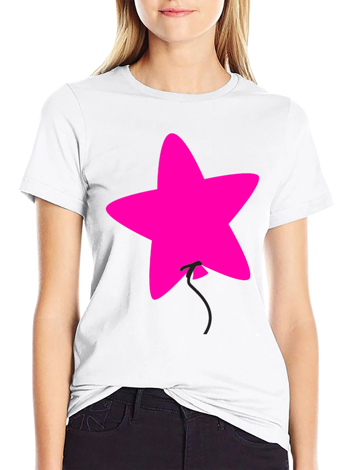 Pink Star Balloon Graphic Black Tee