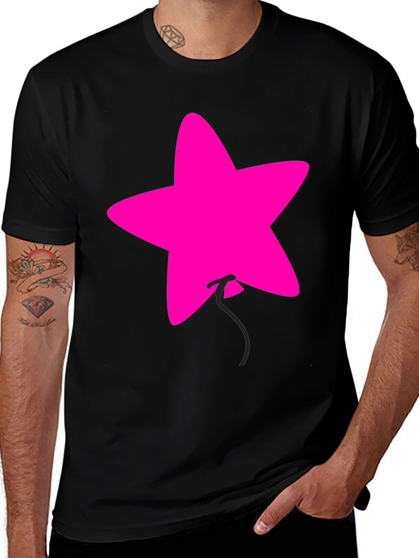 Pink Star Balloon Graphic Black Tee