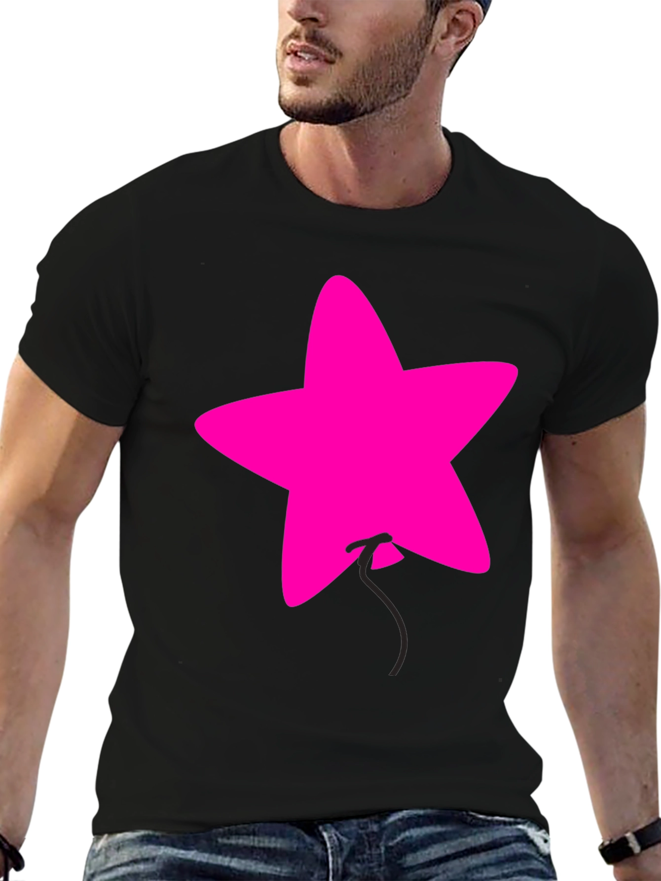 Pink Star Balloon Graphic Black Tee