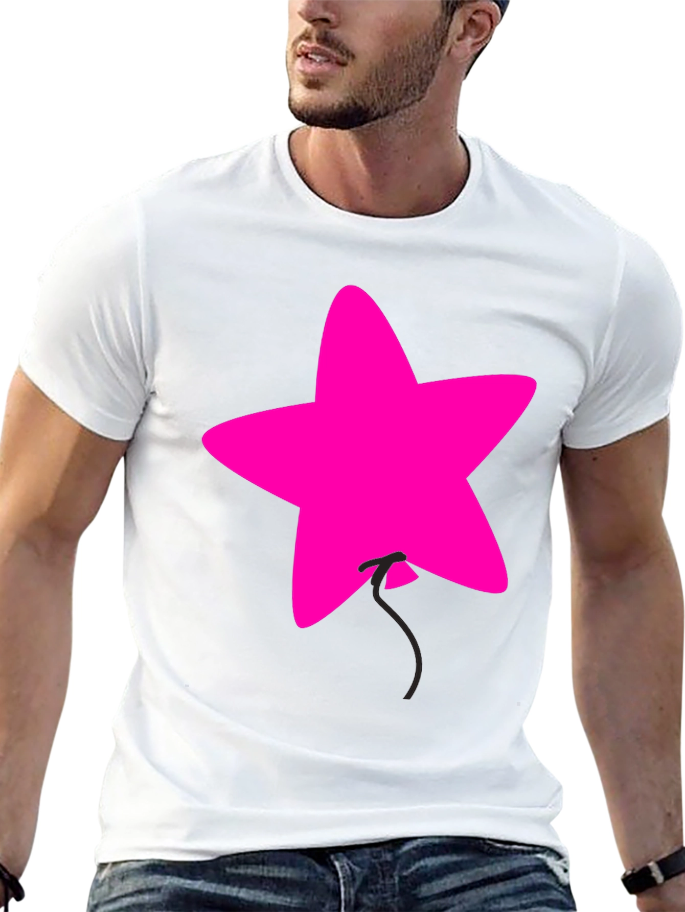 Pink Star Balloon Graphic Black Tee