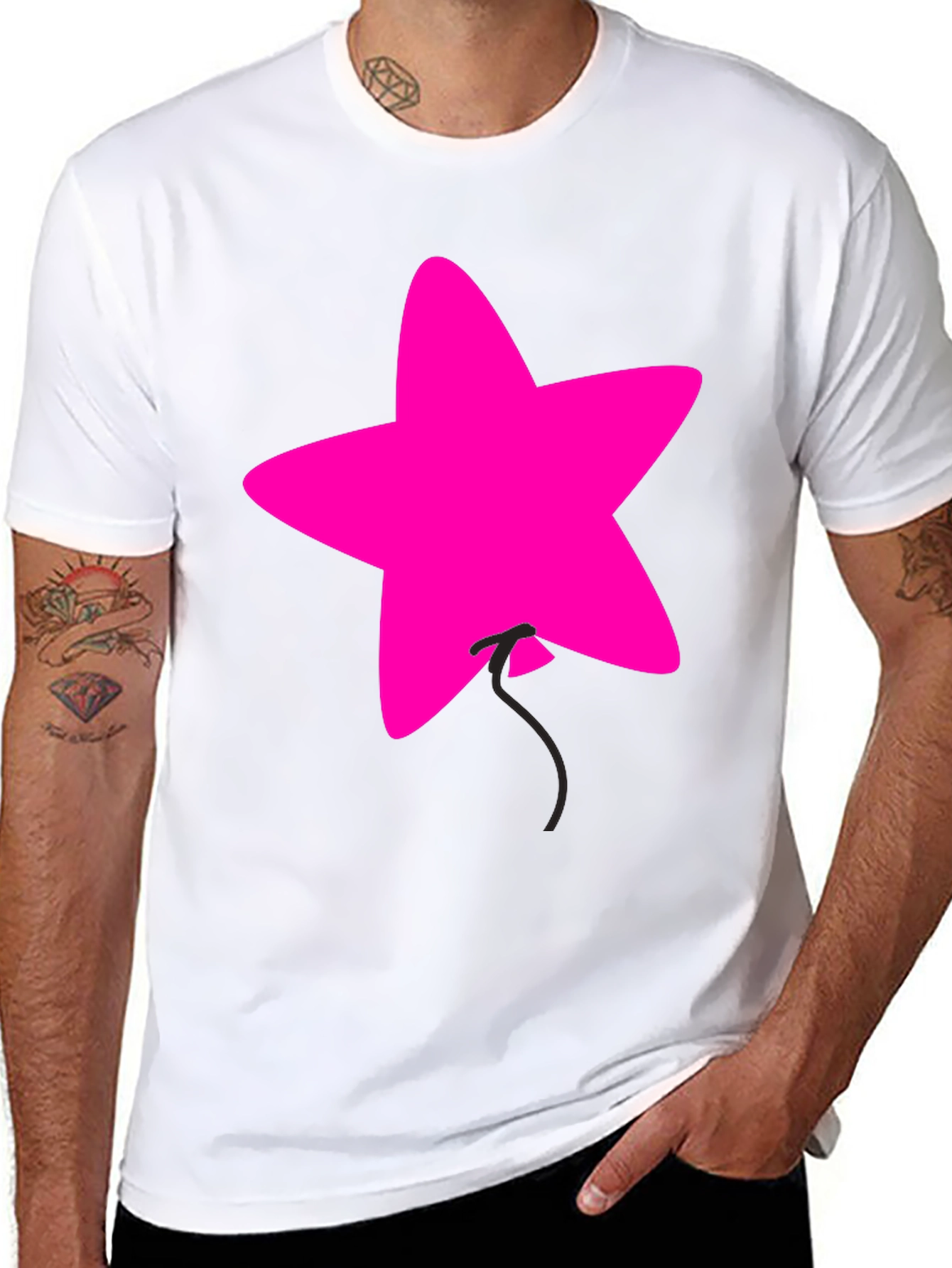 Pink Star Balloon Graphic Black Tee
