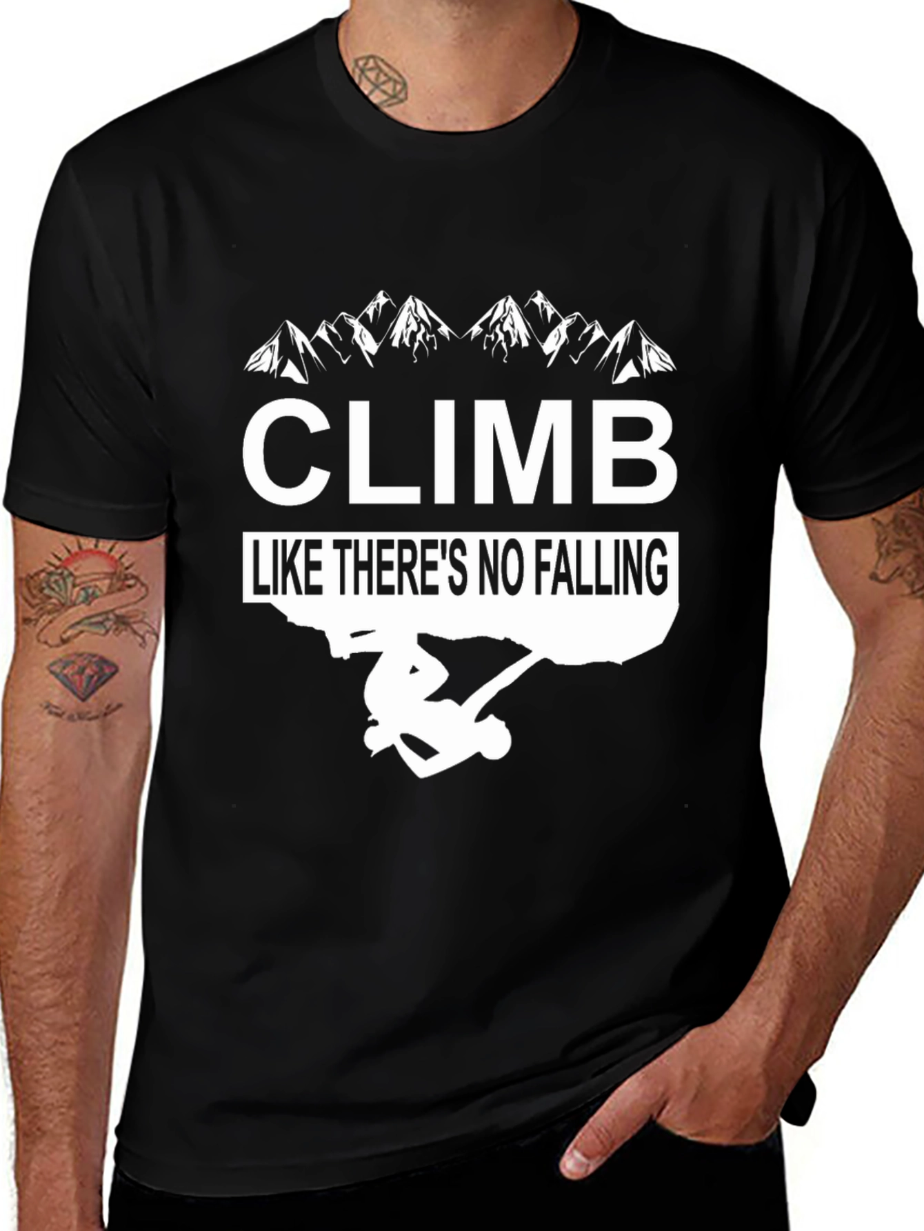Climb Like Theres No Falling Black Graphic Tee