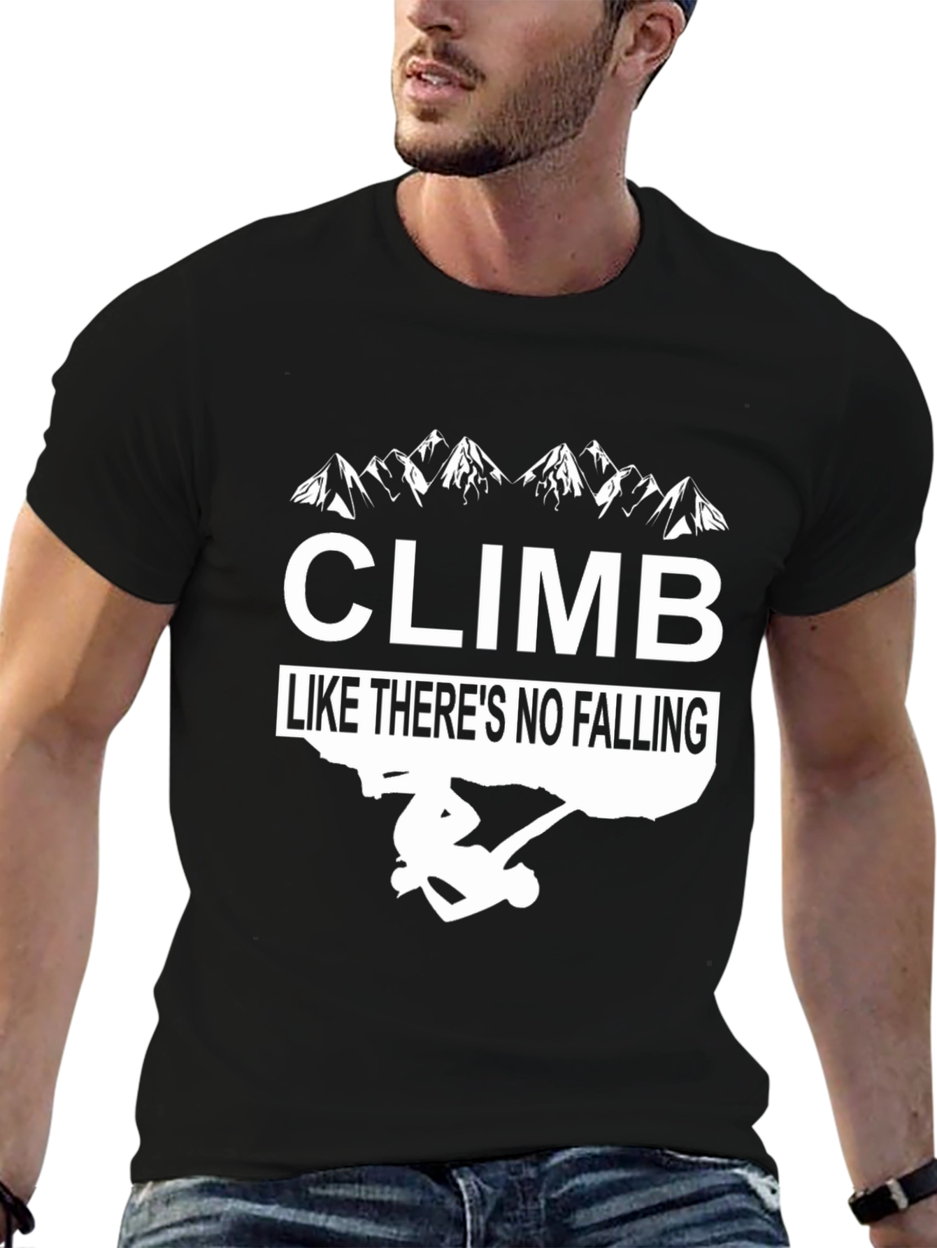 Climb Like Theres No Falling Black Graphic Tee