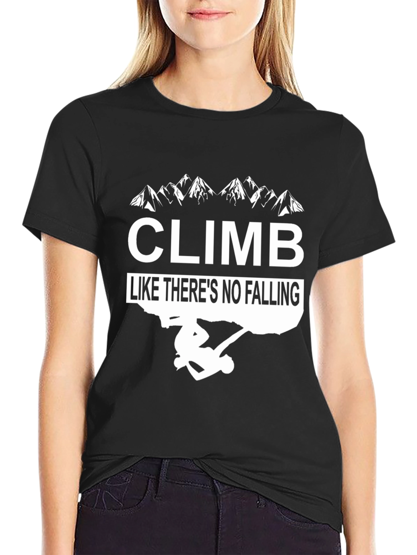 Climb Like Theres No Falling Black Graphic Tee
