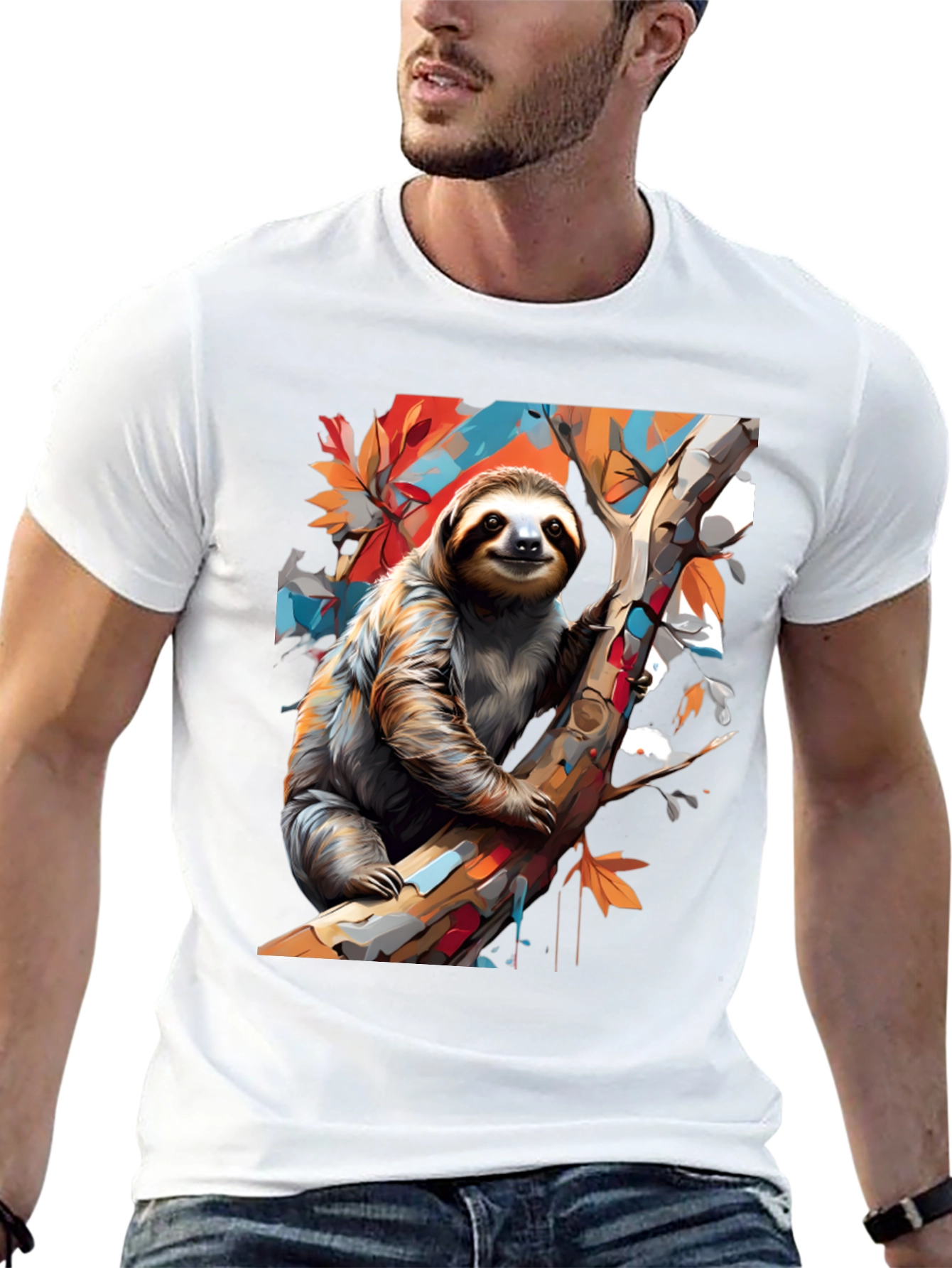 Sloth Graphic Tee - Mens Black Cotton T-Shirt