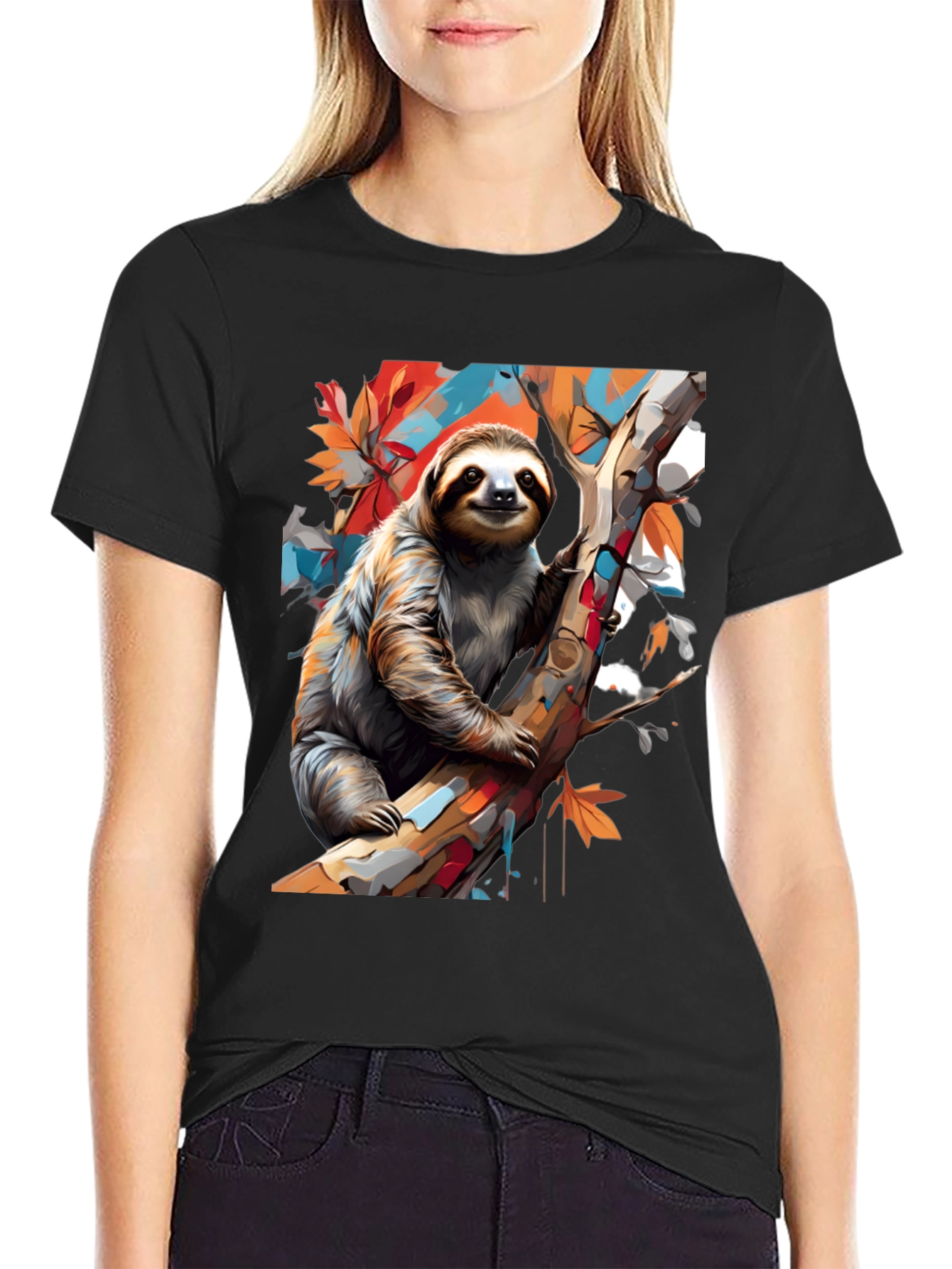Sloth Graphic Tee - Mens Black Cotton T-Shirt