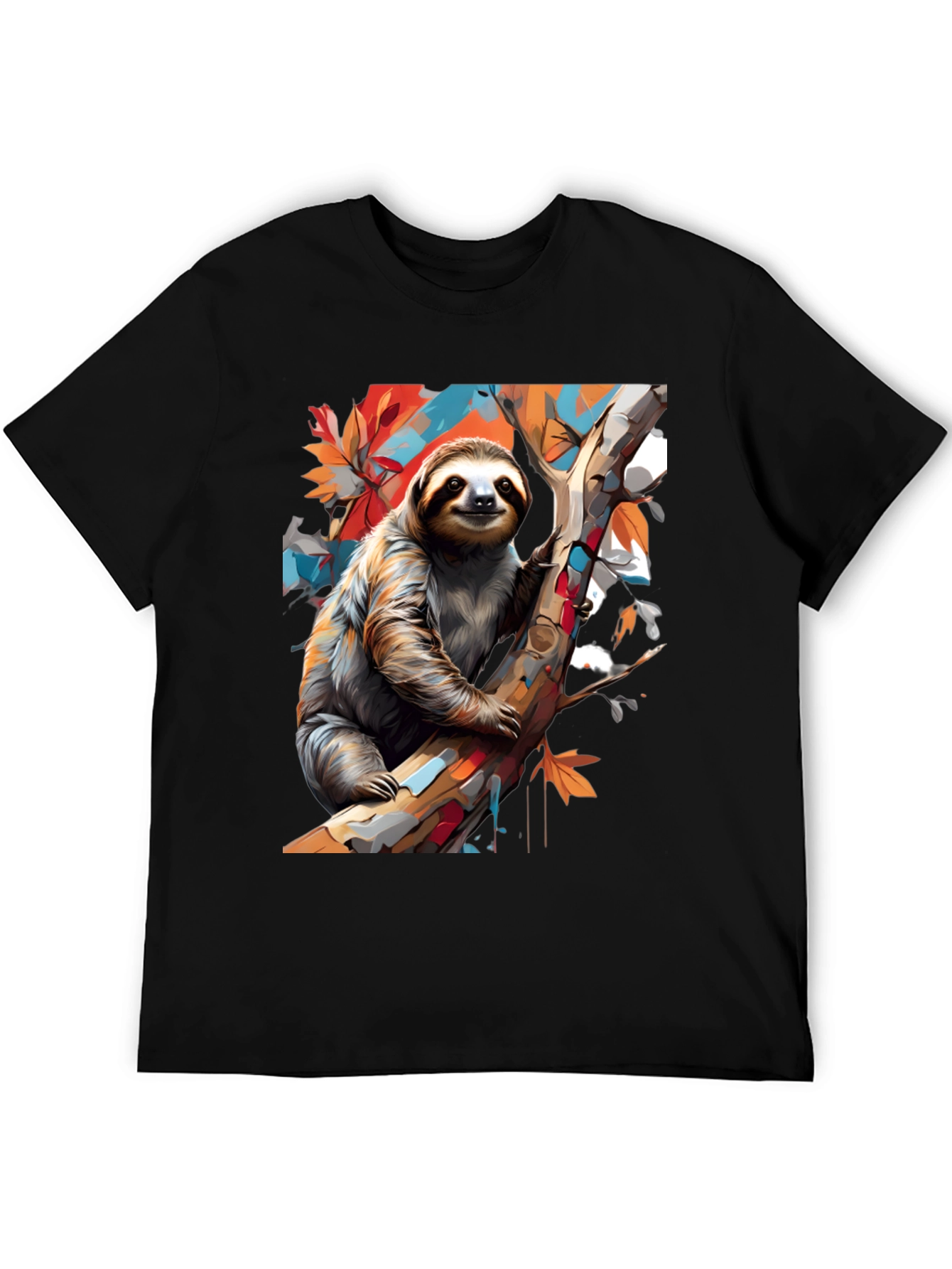 Sloth Graphic Tee - Mens Black Cotton T-Shirt