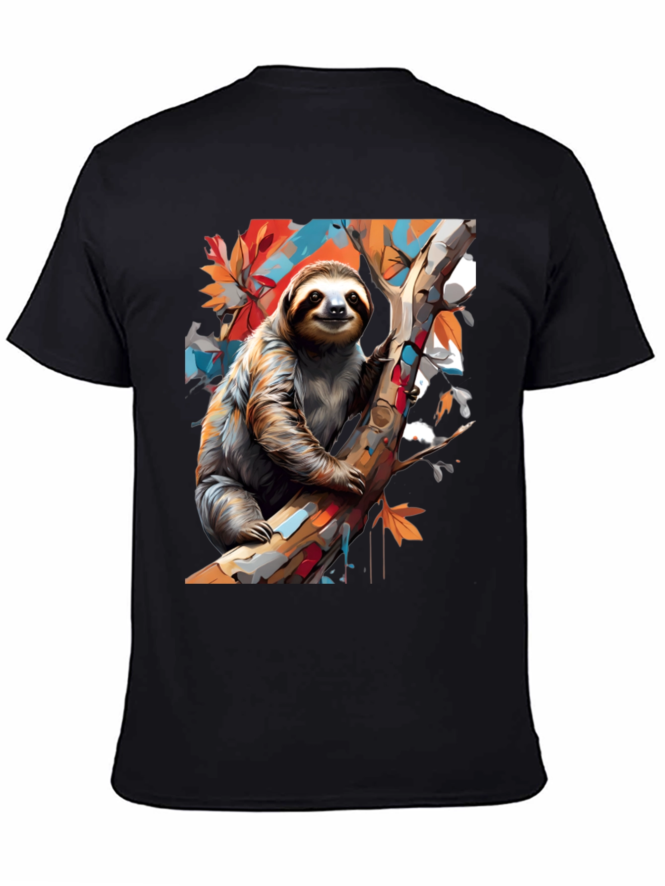 Sloth Graphic Tee - Mens Black Cotton T-Shirt