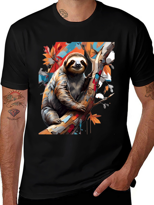 Sloth Graphic Tee - Mens Black Cotton T-Shirt