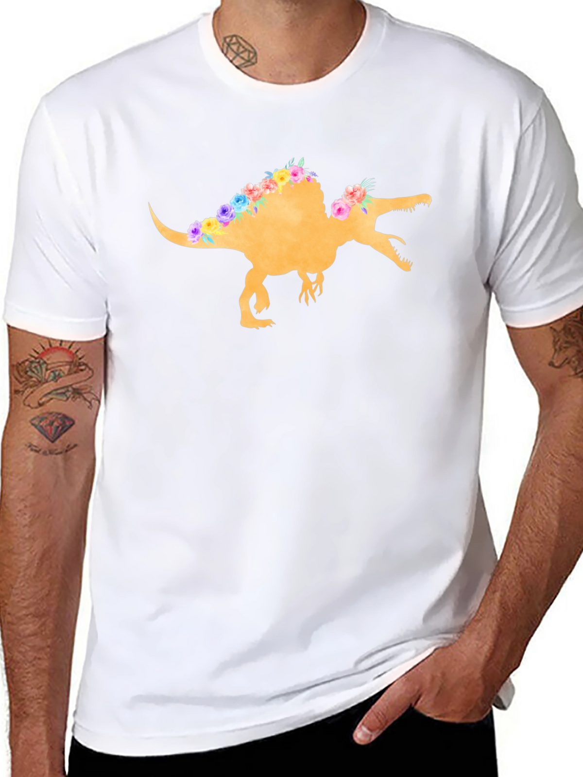 Floral Dinosaur Graphic T-Shirt