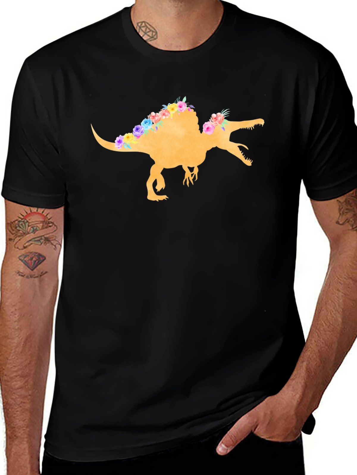 Floral Dinosaur Graphic T-Shirt