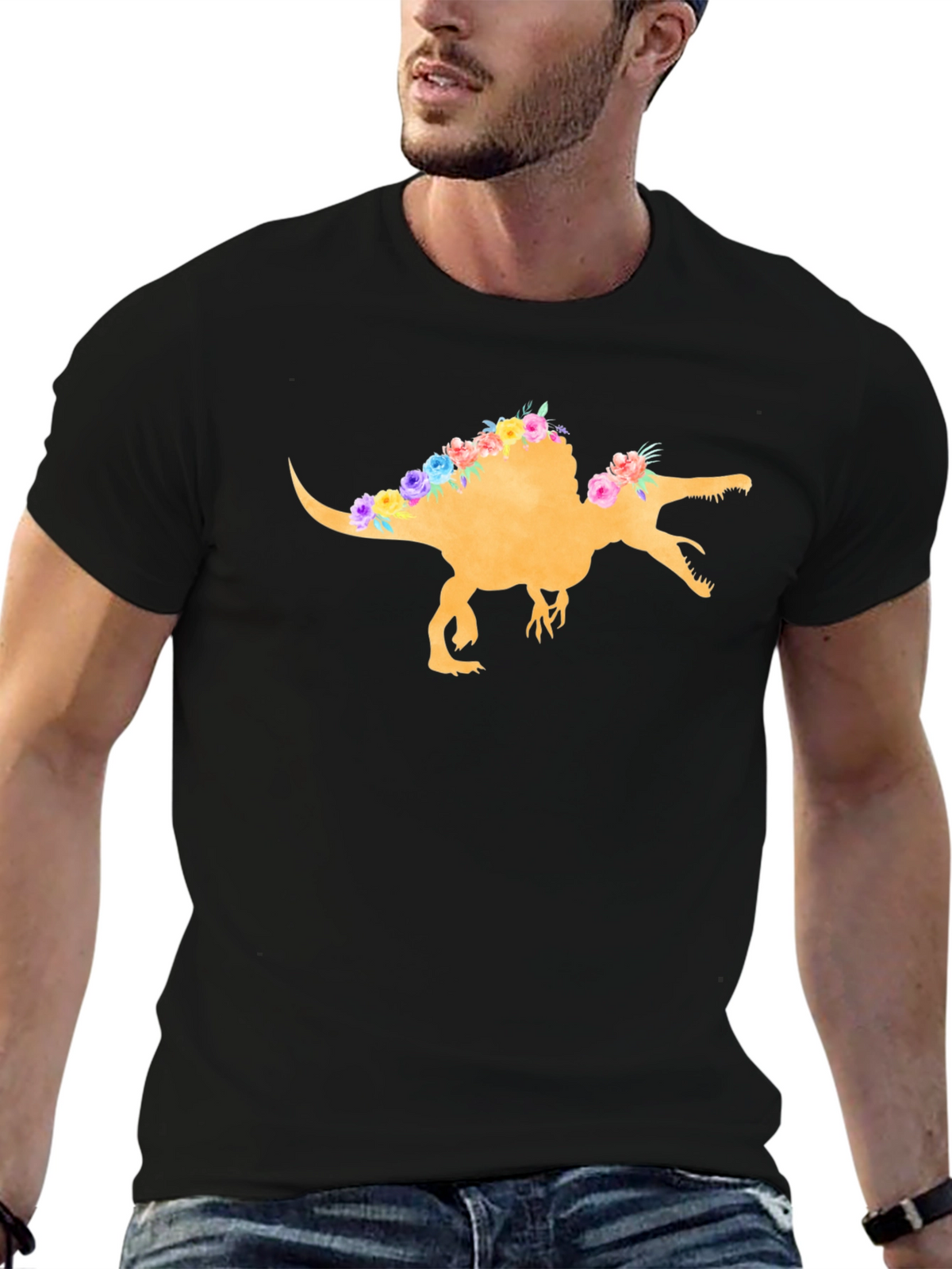 Floral Dinosaur Graphic T-Shirt