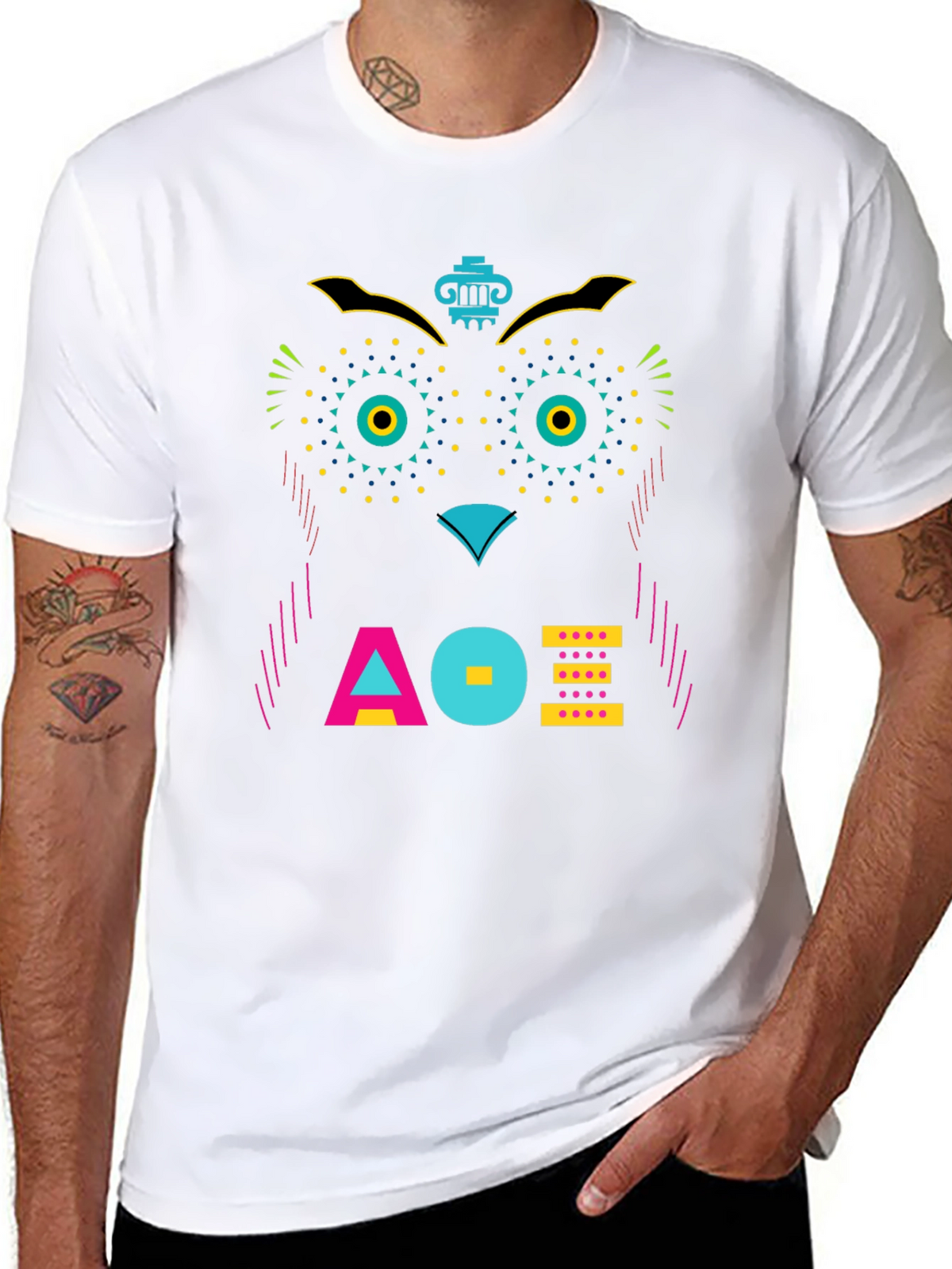Geometric Owl Graphic Tee - Unique Modern Design