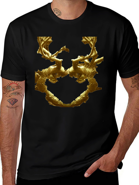 Abstract Gold Branch Design Black T-Shirt