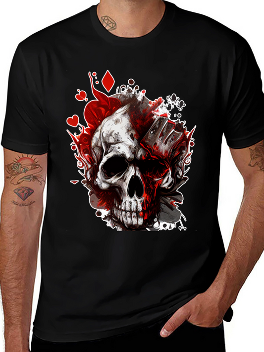Skull & Cards Graphic Tee - Gothic Poker Style
