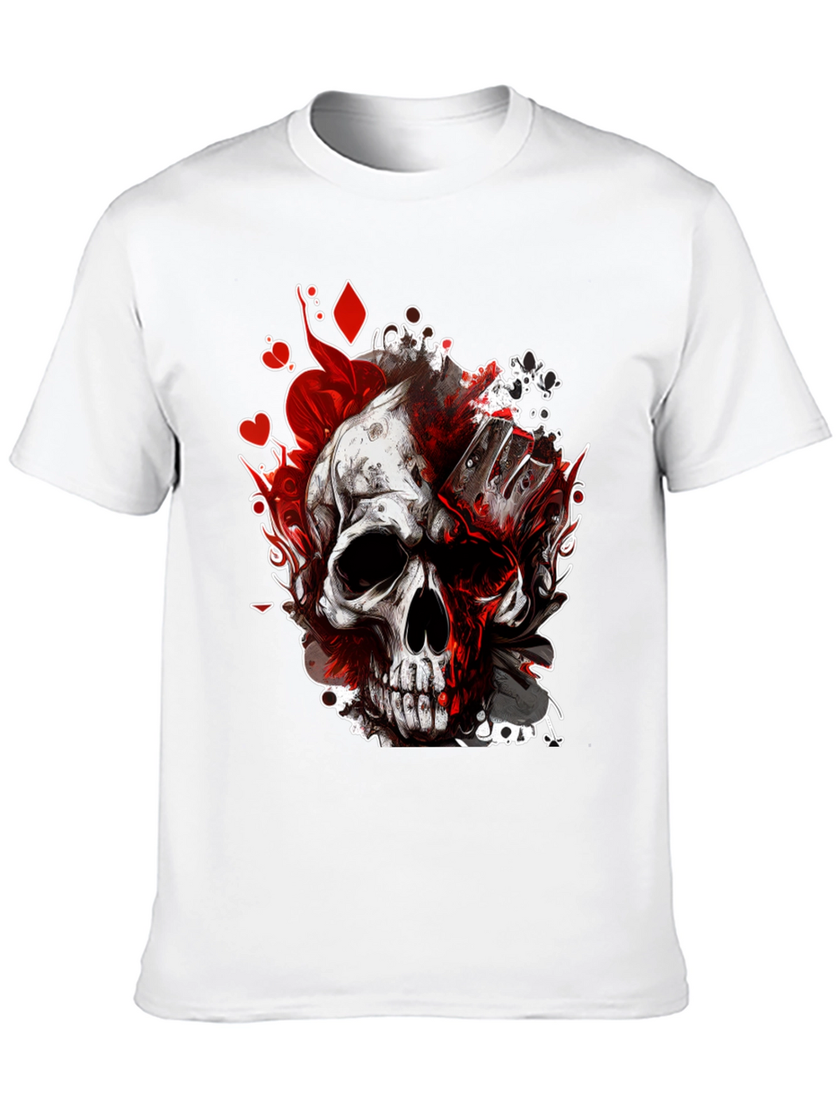Skull & Cards Graphic Tee - Gothic Poker Style