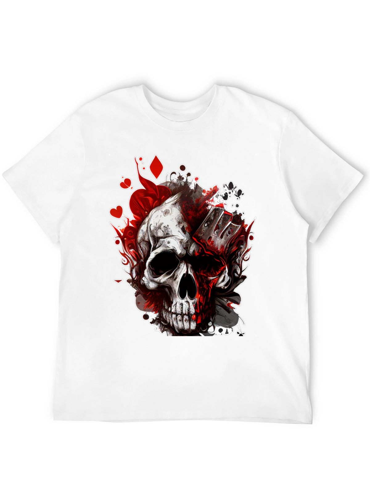 Skull & Cards Graphic Tee - Gothic Poker Style