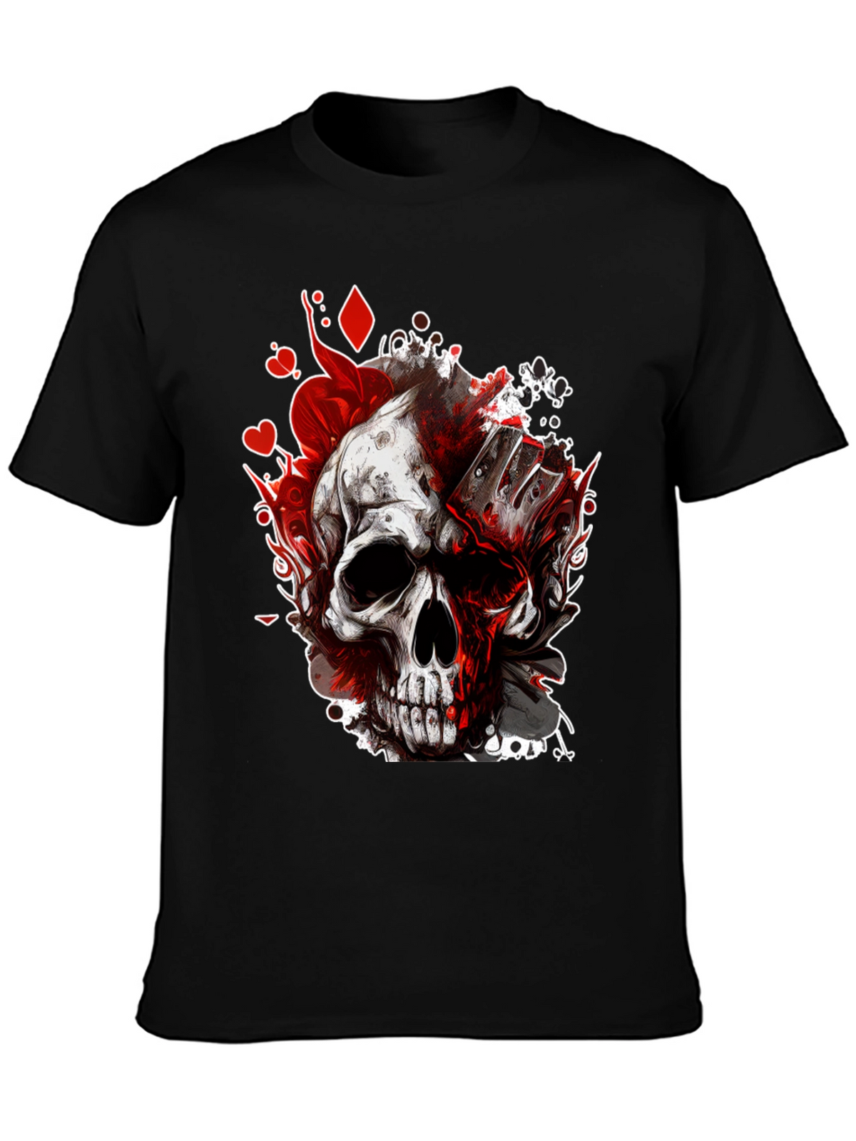 Skull & Cards Graphic Tee - Gothic Poker Style
