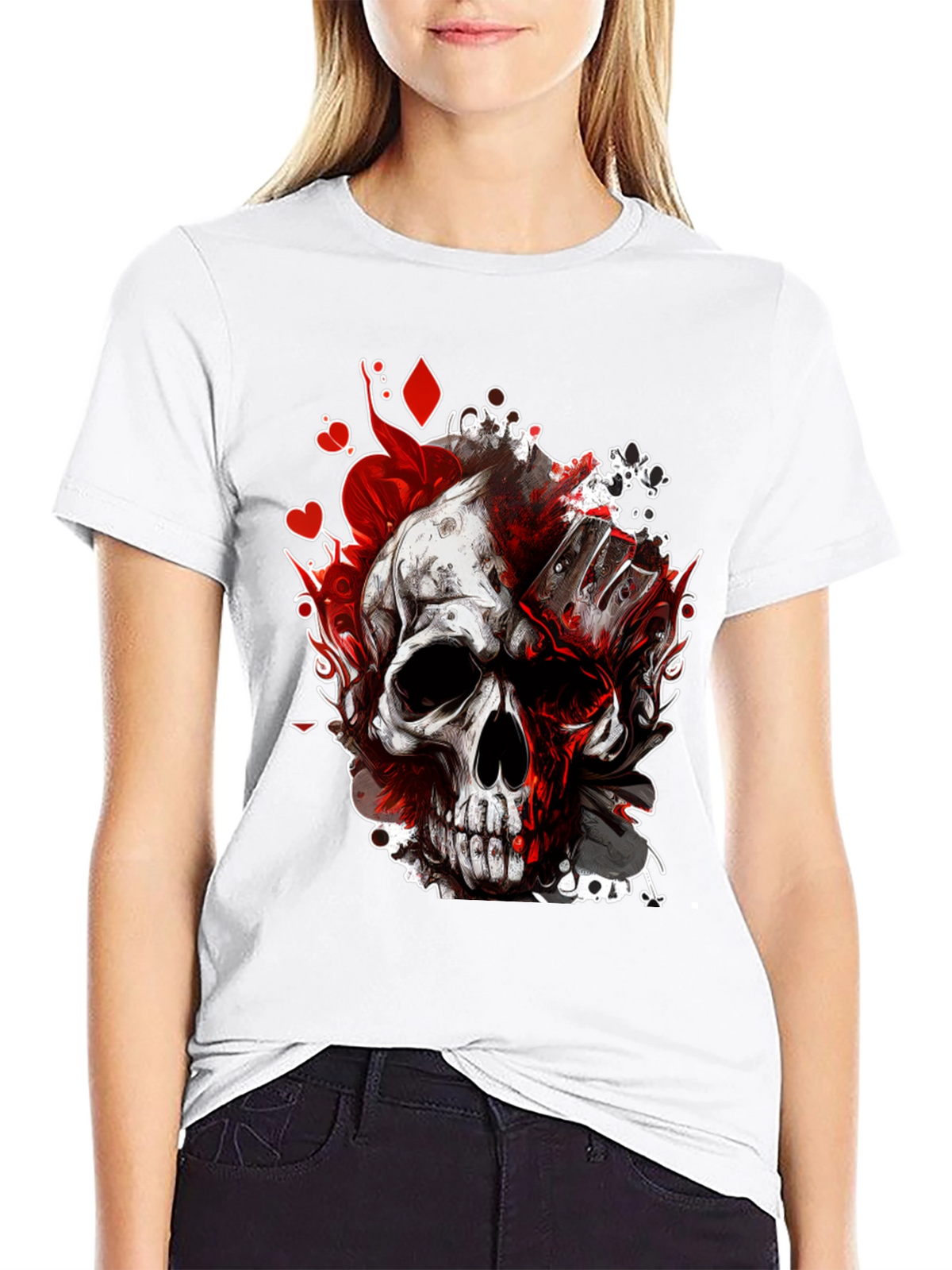 Skull & Cards Graphic Tee - Gothic Poker Style
