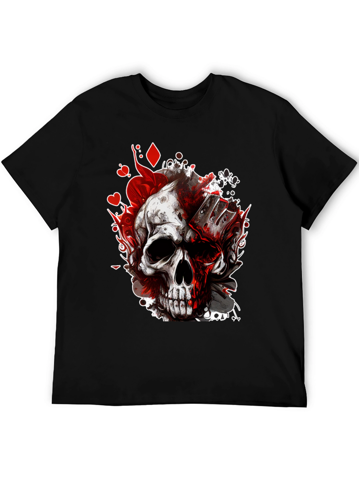 Skull & Cards Graphic Tee - Gothic Poker Style